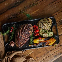 Plancha de hierro fundido reversible 25x47 cm, Negro