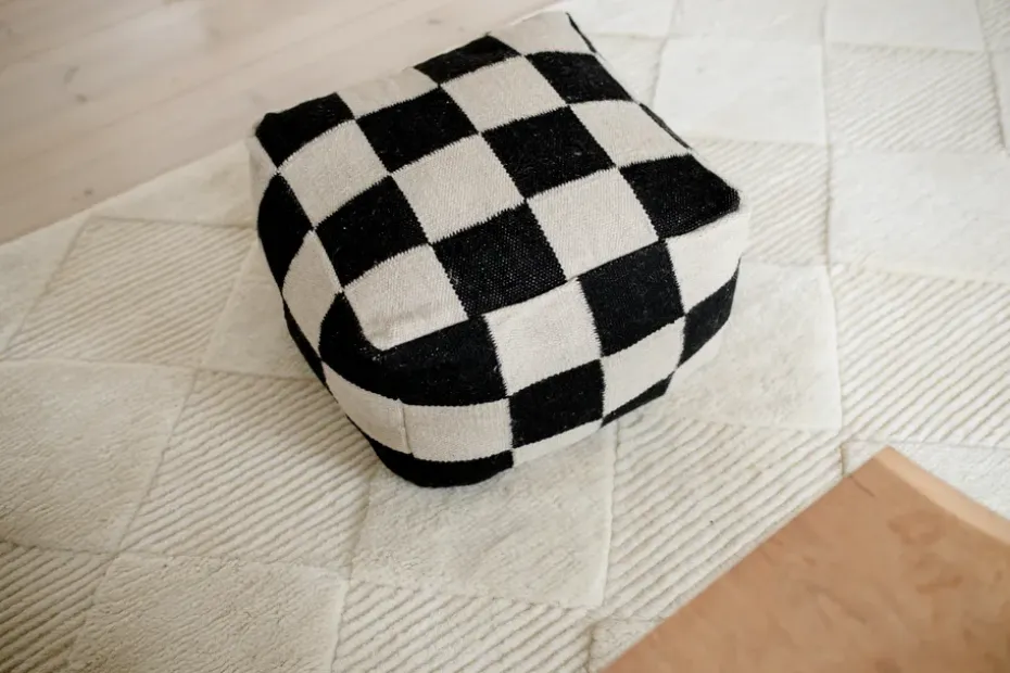 Puf Square 50x50 cm, Negro-natural