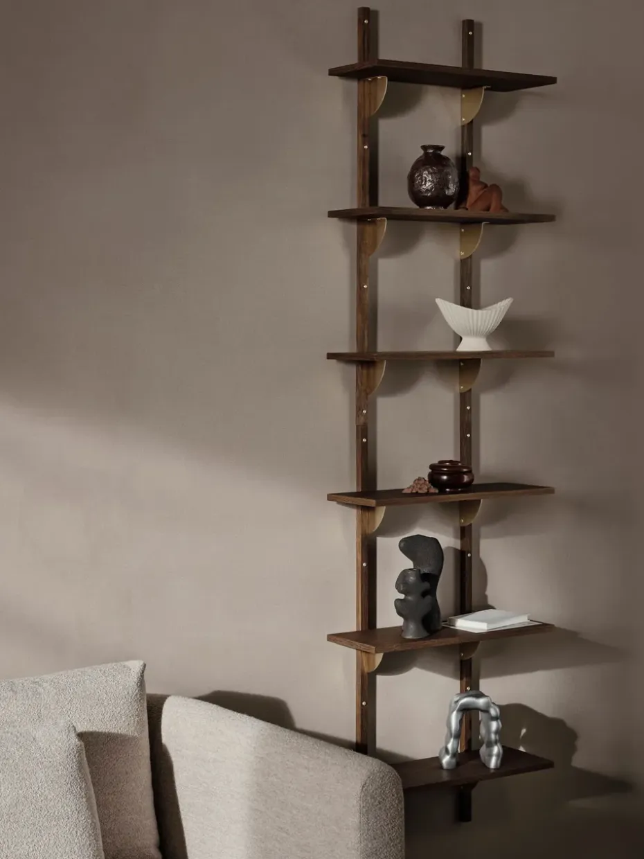 Repisa Sector triple narrow, Smoked Oak, brass