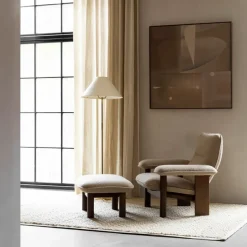 Reposapiés Brasilia, Tela bouclé 02 beige, base de roble