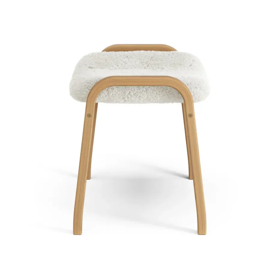Reposapiés Lamino roble aceitado/piel de oveja, Offwhite (blanco)