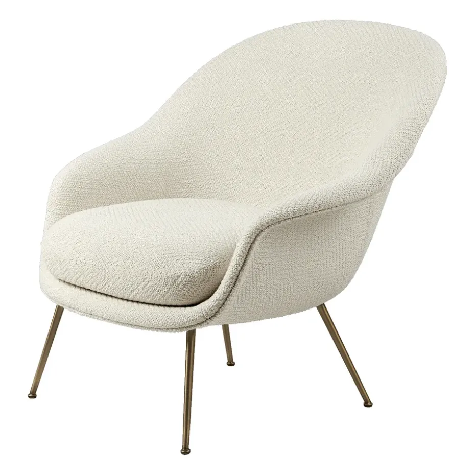 Silla Bat Lounge Chair low back conic base, Dora boucle 0001-antique brass