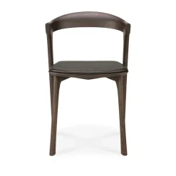 Silla con asiento de cuero Bok , Roble tintado marrón-cuero marrón