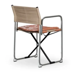 Silla con brazos X75-2, Tejido de lino natural-Elmo Nordic leather Cognac-patas cromadas