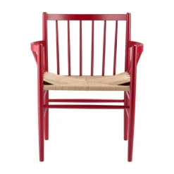 Silla con reposabrazos J82, Haya rojo rubí-cuerda de papel