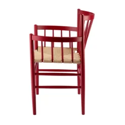 Silla con reposabrazos J82, Haya rojo rubí-cuerda de papel