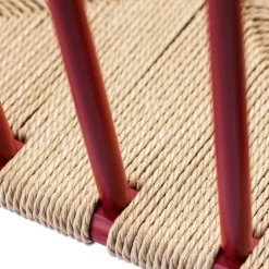 Silla con reposabrazos J82, Haya rojo rubí-cuerda de papel