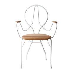 Silla con reposabrazos Pia, Soporte de acero lacado blanco - roble aceitado