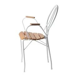 Silla con reposabrazos Pia, Soporte de acero lacado blanco - roble aceitado