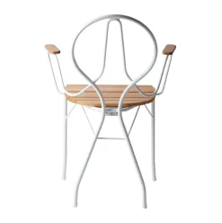 Silla con reposabrazos Pia, Soporte de acero lacado blanco - roble aceitado