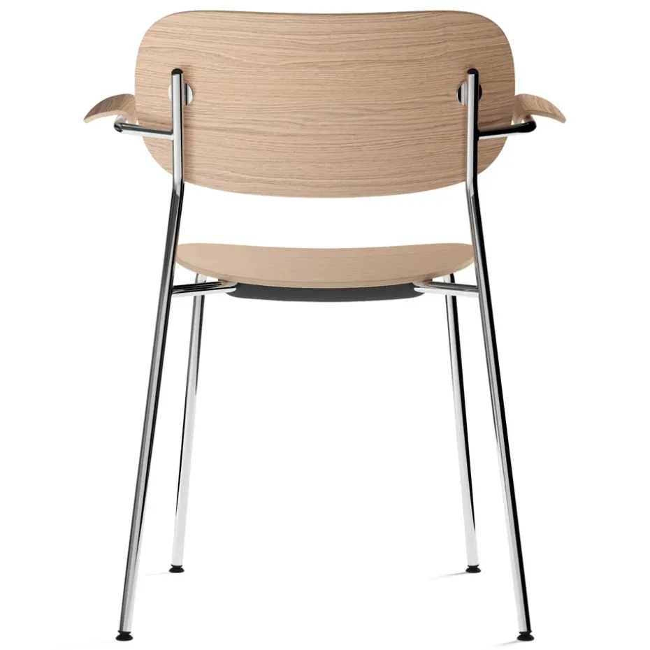 Silla de comedor con apoyabrazos Co patas cromadas, Roble