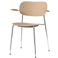 Silla de comedor con apoyabrazos Co patas cromadas, Roble