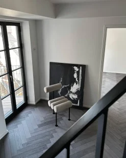 Silla de comedor Hiro, Black frame-Sand