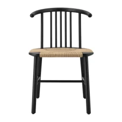 Silla de comedor VIOR asiento trenzado, Roble lacado en negro-natural