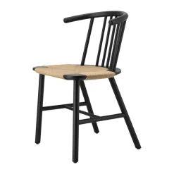 Silla de comedor VIOR asiento trenzado, Roble lacado en negro-natural