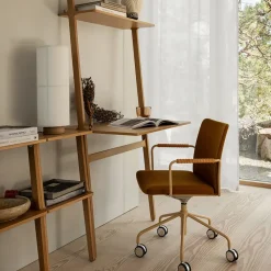 Silla de oficina elevable/bajable sin basculación Stella, Cuero elmosoft 99999 negro, base de cromo, respaldo flexible