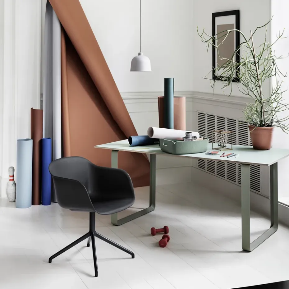 Silla de oficina Fiber armchair swivel base with return, Dusty green, verde stativ