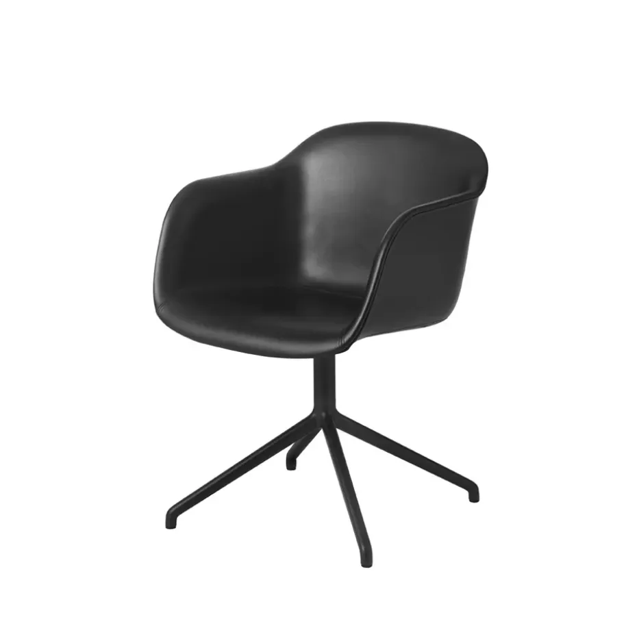 Silla de oficina Fiber armchair swivel base with return, Black leather-anthracite black