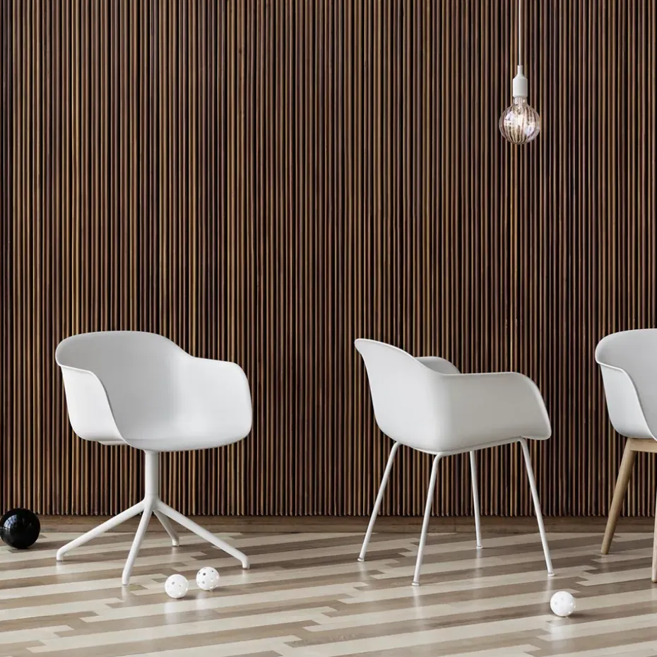 Silla de oficina Fiber armchair swivel base with return, Black leather-anthracite black