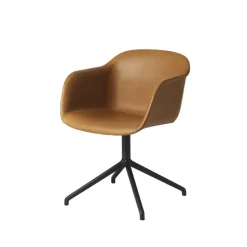 Silla de oficina Fiber armchair swivel base with return, Cognac leather-anthracite black