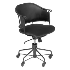 Silla de oficina Sheriff, Cuero Tärnsjö negro - base lacada negro