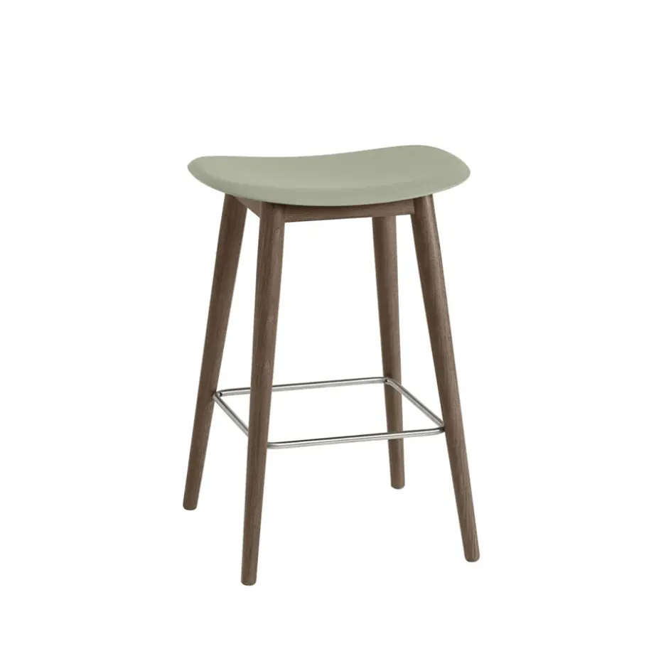 Silla Fiber bar stool 75 cm, Dusty green, patas barnizadas de marrón oscuro