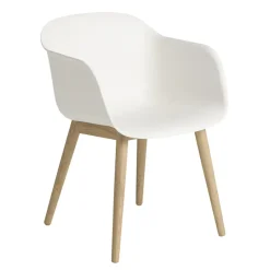 Silla Fiber con reposabrazos y patas de madera, Natural white-Oak