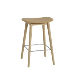 Silla Fiber counter stool 65 cm, Ochre, patas de roble