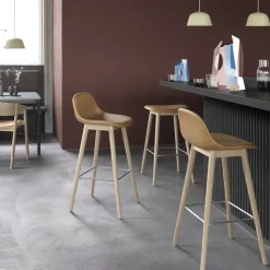 Silla Fiber counter stool 65 cm, Cuero negro, patas negras