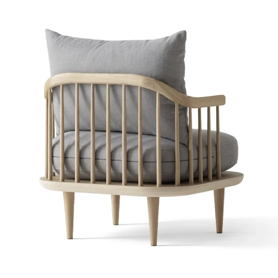 Silla Fly SC10, roble barnizado blanco, gris claro