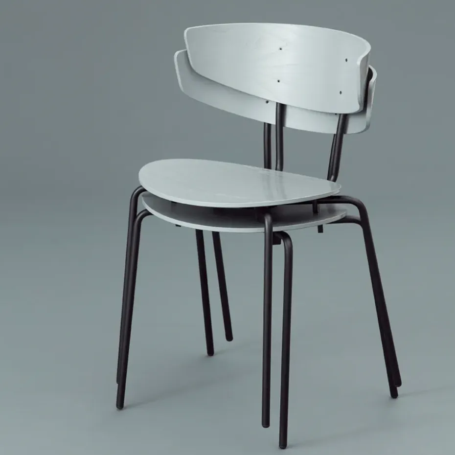 Silla Herman, Walnut, base de acero en color negro