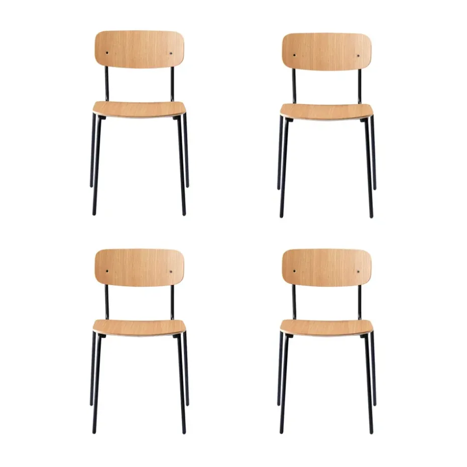 Silla J182 Holmen, pack de 4, Chapa de roble-patas negras
