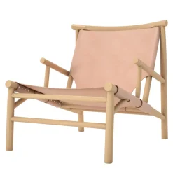 Silla lounge Samurai con asiento de cuero y base de roble, Natur