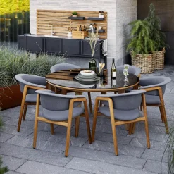 Silla Luna, Cane-Line airtouch grey, soporte de teca