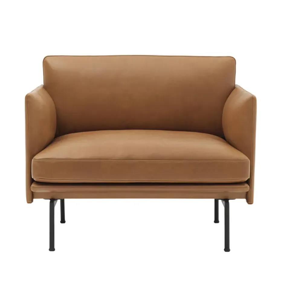 Silla Outline base negra, Refine leather cognac-Black