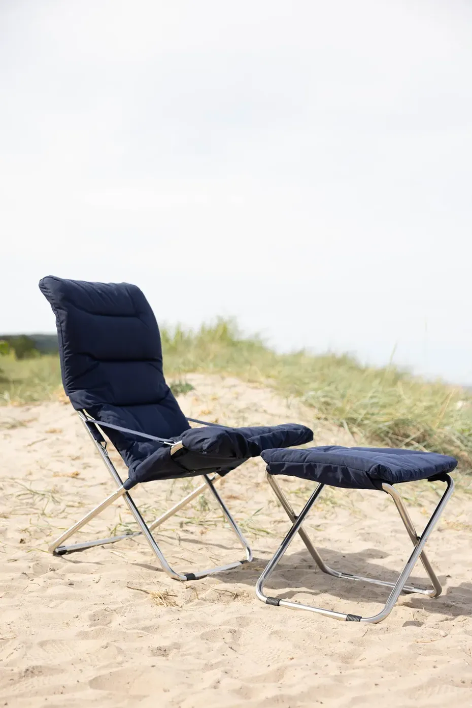 Silla para tomar el sol Fiesta Soft, Tela navy, soporte de aluminio