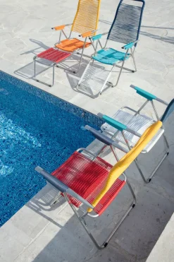 Silla para tomar el sol sin reposapiés Spaghetti, Multi, estructura de aluminio, azul