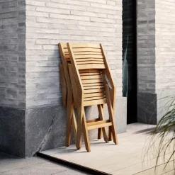 Silla plegable Flip, Teak, con reposabrazos