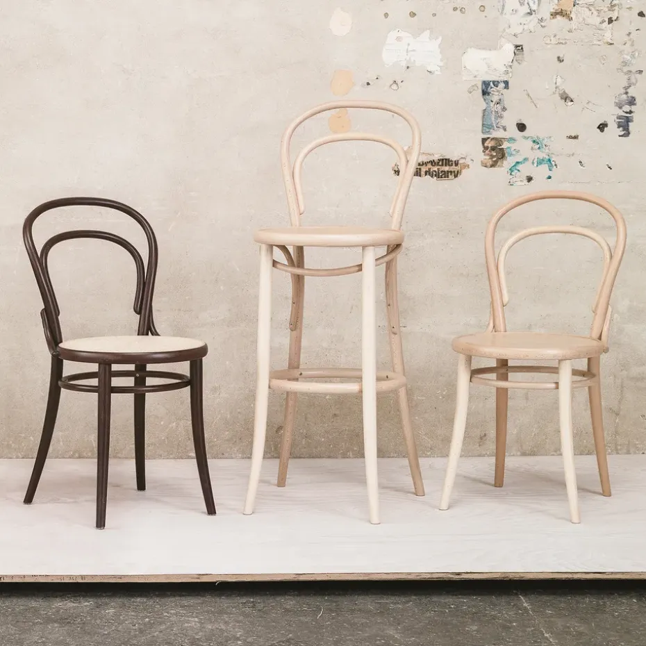 Silla Ton no.14, Haya lacado transparente-asiento chapa New Fanér