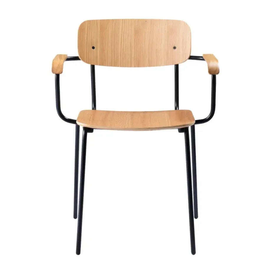 Sillón J183 Holmen con reposabrazos, Chapa de roble-patas negras