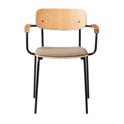 Sillón J183 Holmen con reposabrazos, Chapa de roble-patas negras-topo