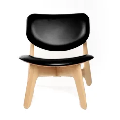 Sillón lounge Slab con asiento tapizado, Roble natural-cuero negro