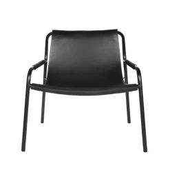 Sillón September, cuero negro, estructura de acero lacado negro