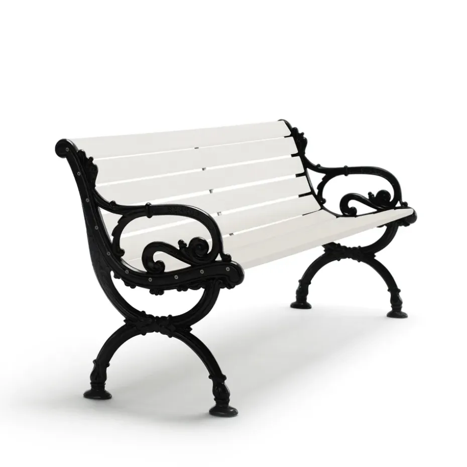 Sofá Byarum, Pino lacado en blanco, soporte negro, 155 cm