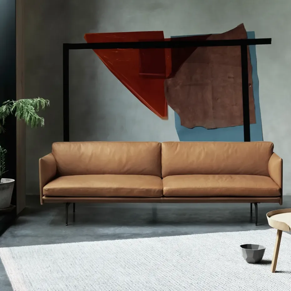 Sofá de 2 plazas Outline, Refine leather cognac-Black