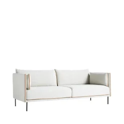 Sofá de 3 plazas Silhouette, Beige-cognac con vivo en contraste y patas de metal negras