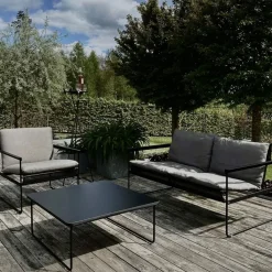 Sofá de 2 plazas Slow, Sunbrella gris-base de acero en color negro