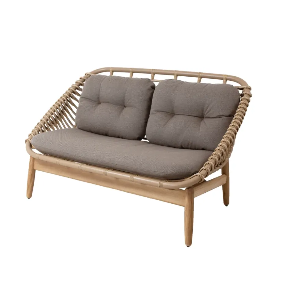 Sofá de 2 plazas String patas de teca, Cane-Line airtouch taupe