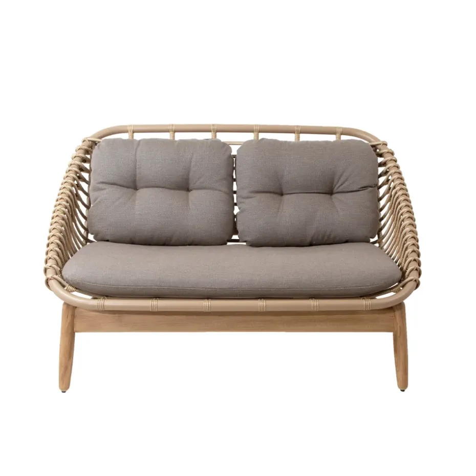 Sofá de 2 plazas String patas de teca, Cane-Line airtouch taupe