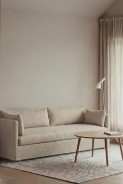 Sofá Linnevik, Bern beige 0341-roble blanco aceitado, 4 plazas, con faldón